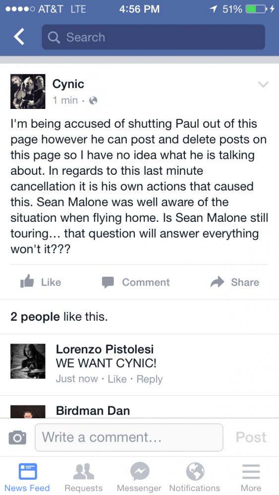 Deleted Cynic Facebook Post