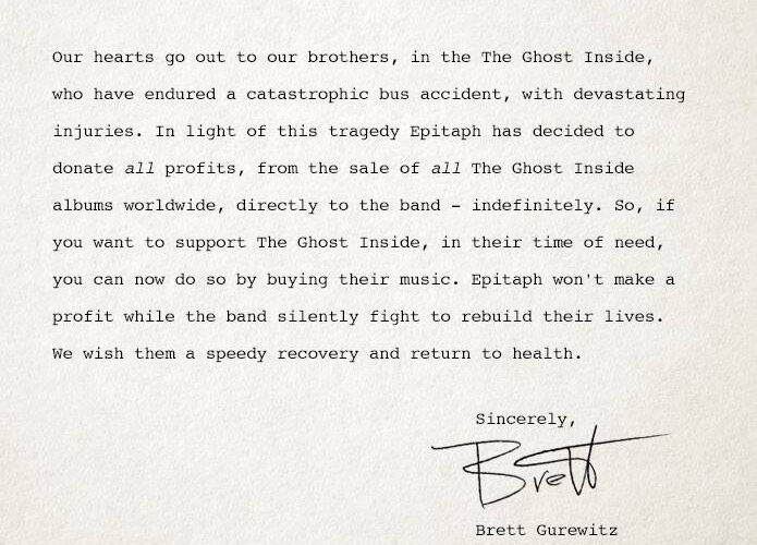 Epitaph Records To Donate All The Ghost Inside Sales Profits To The Group