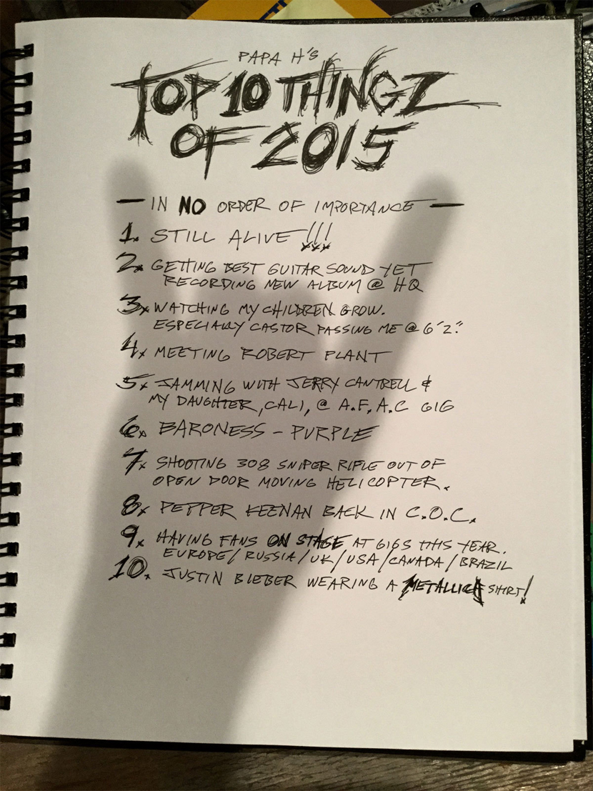 Metallica's James Hetfield's Top 10 Of 2015