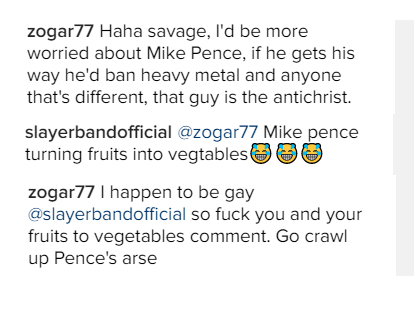 Slayer's Tom Araya's Mike Pence Joke
