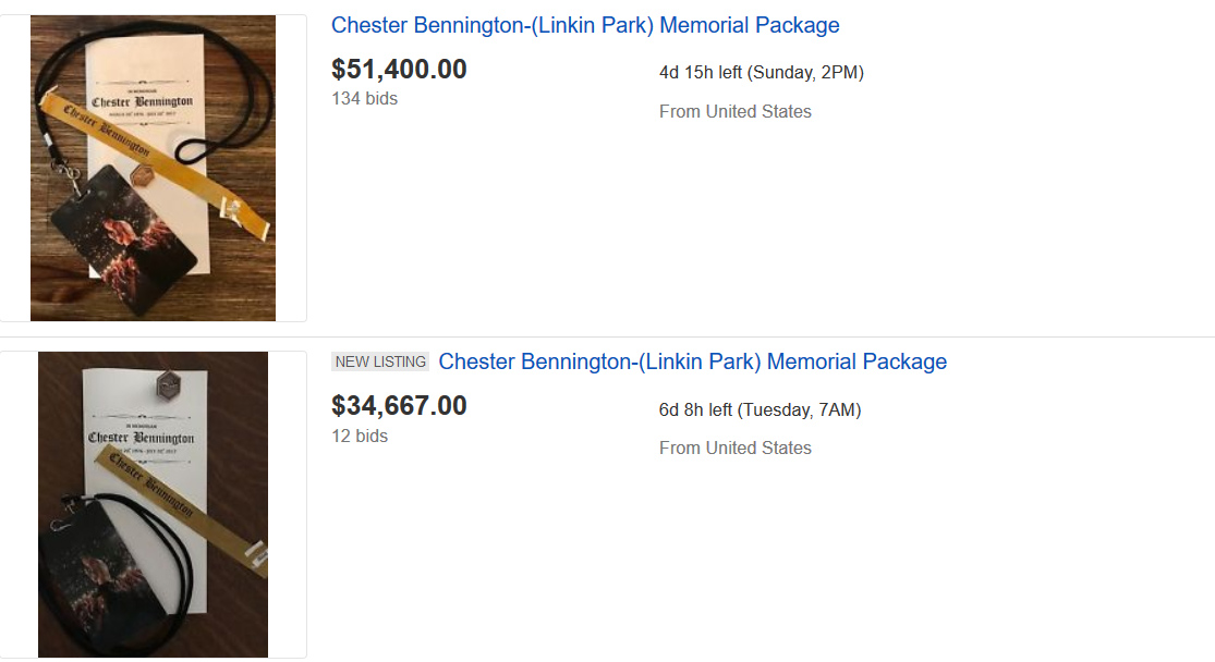 Chester Bennington's Memorial Packages On eBay