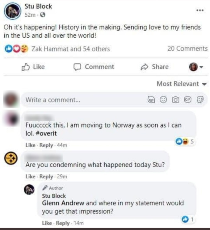 Stu Block Of Iced Earth On Social Media