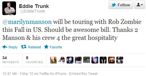 Eddie Trunk's Tweet On The Marilyn Manson & Rob Zombie Tour