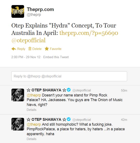 Otep's Comments Of Theprp.com