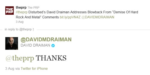 David Draiman Thanks Theprp Tweet David Draiman Thanks Theprp Tweet