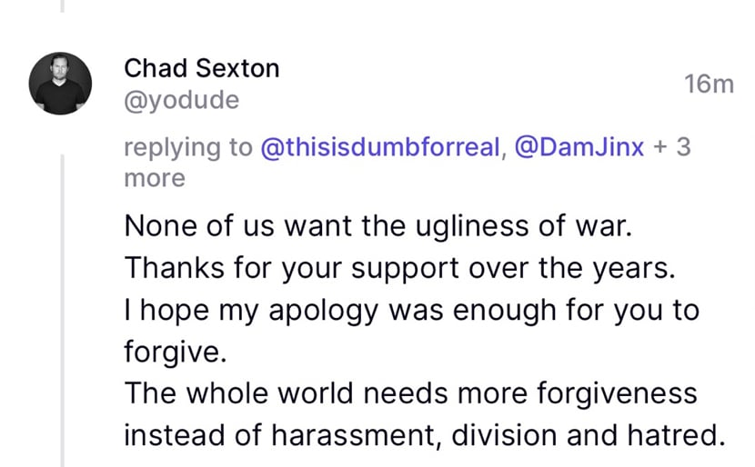 Chad Sexton Apology