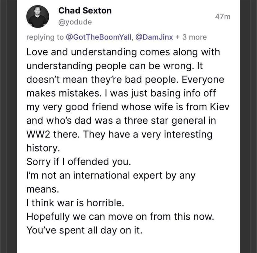 Chad Sexton Apology