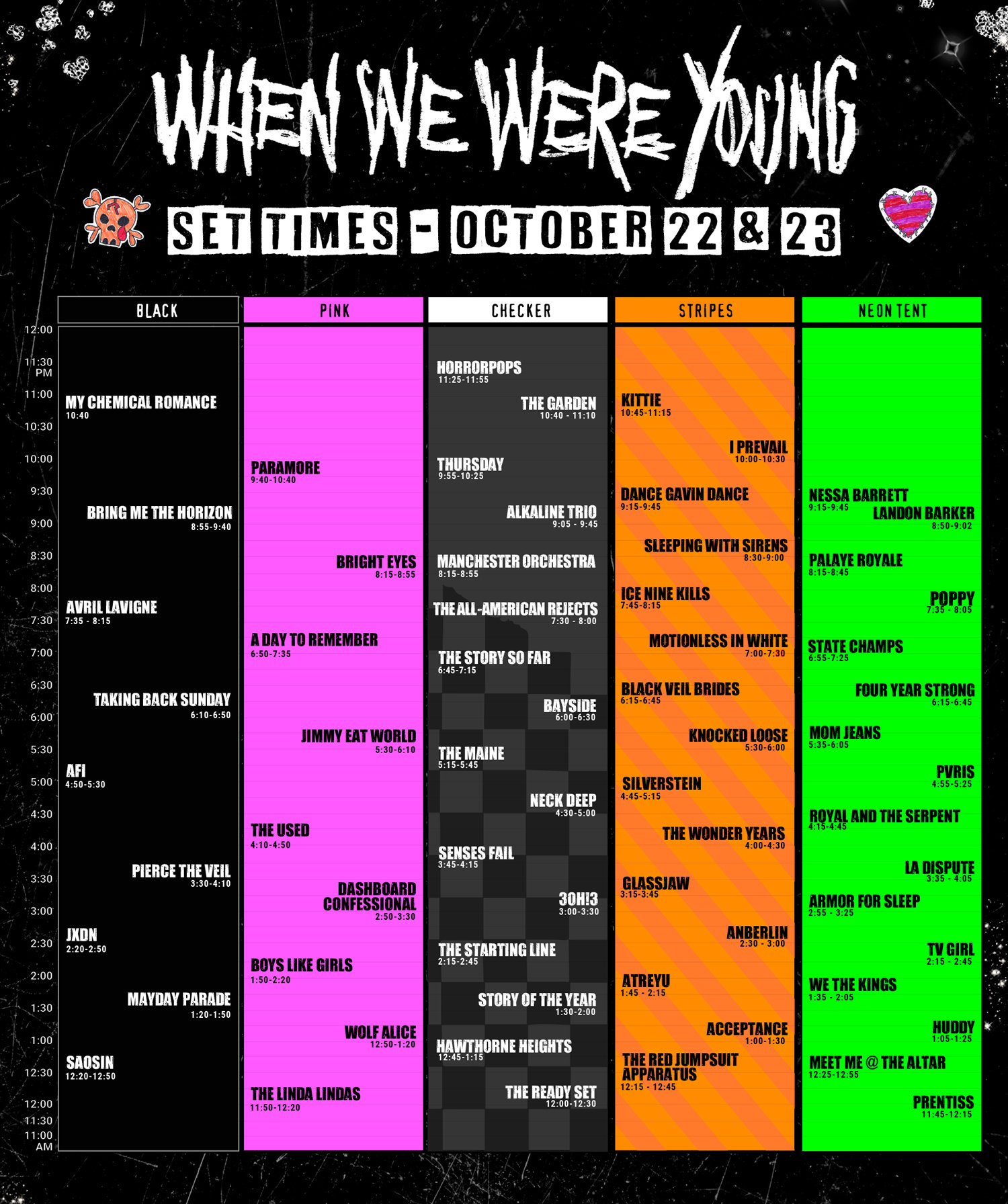 The Daily Set Times For First Two Days Of The 'When We Were Young